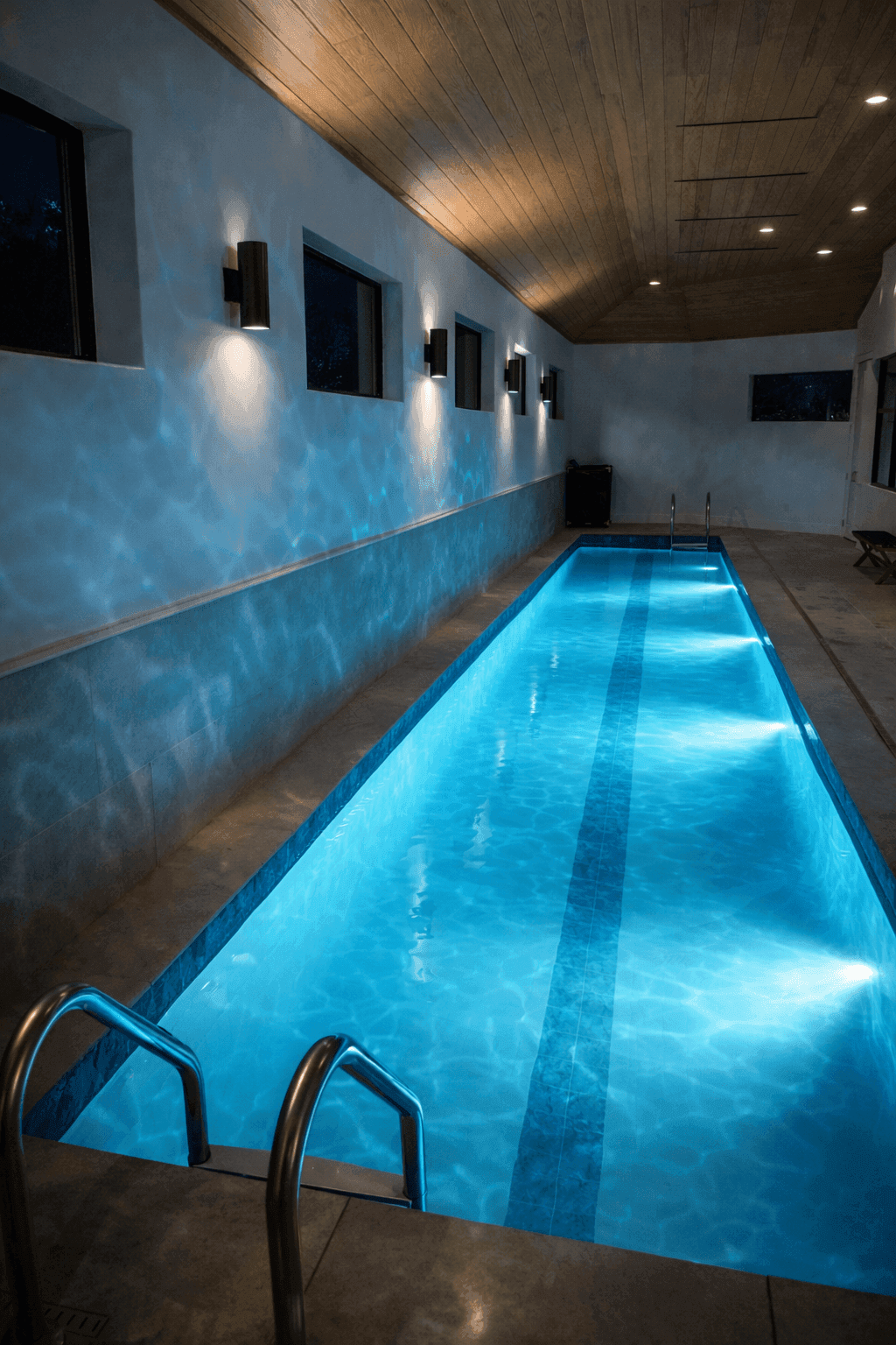 Indoor pool illuminated by new LED lighting after Trident install at a Greater Nashville residence
