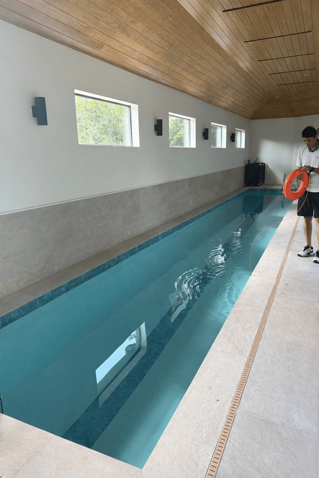 Pool inspection service in Nashville. Indoor lap pool walkthrough by a certified inspector